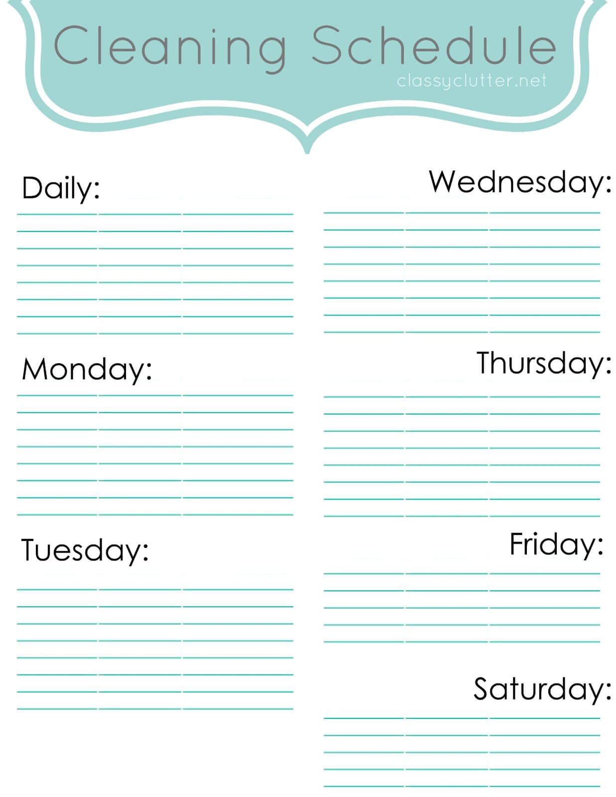 Weekly Cleaning Schedule: Improve Your Cleaning Habits For Blank Cleaning Schedule Template