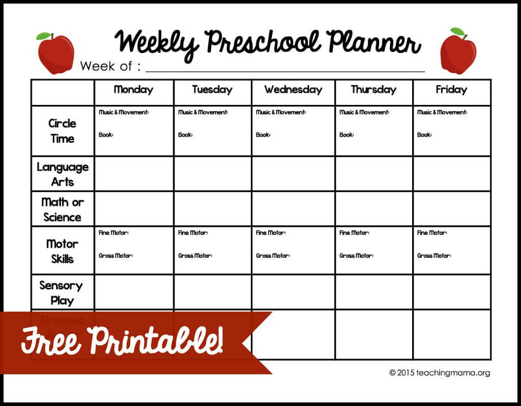 Weekly Preschool Planner {Free Printable} For Blank Preschool Lesson Plan Template