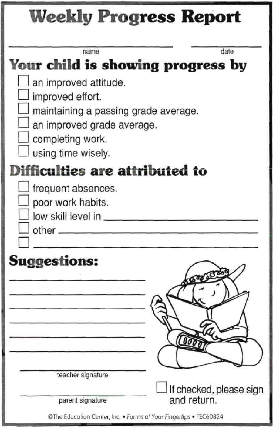 Weekly Progress Report | Ideas | Progress Report Template Intended For Daily Behavior Report Template