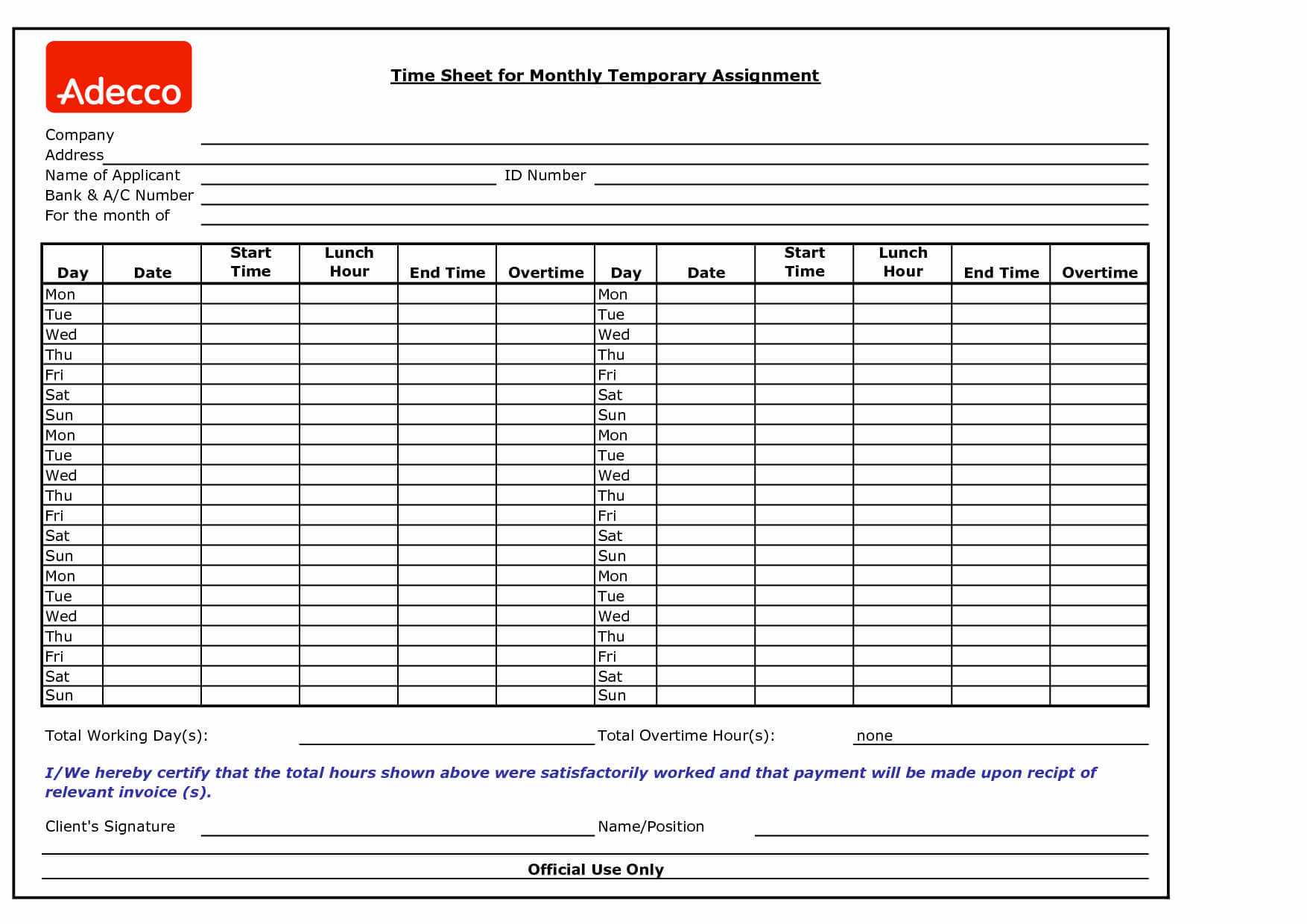 Weekly Project Timesheet Template Excel With Ormulas Monthly Within Weekly Time Card Template Free