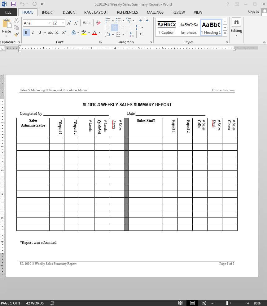 Weekly Sales Summary Report Template | Sl1010 3 In Test Summary Report Template