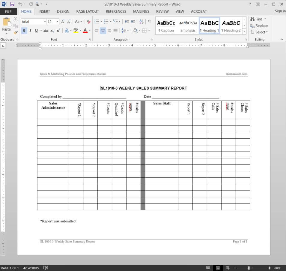 Weekly Sales Summary Report Template | Sl1010 3 With Operations Manager Report Template