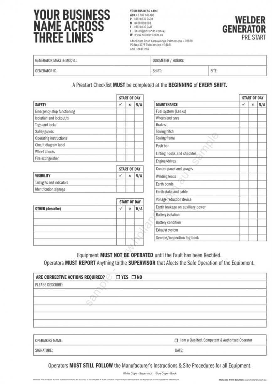 Welding Machine Inspection Checklist Forms Equipment For Equipment Fault Report Template