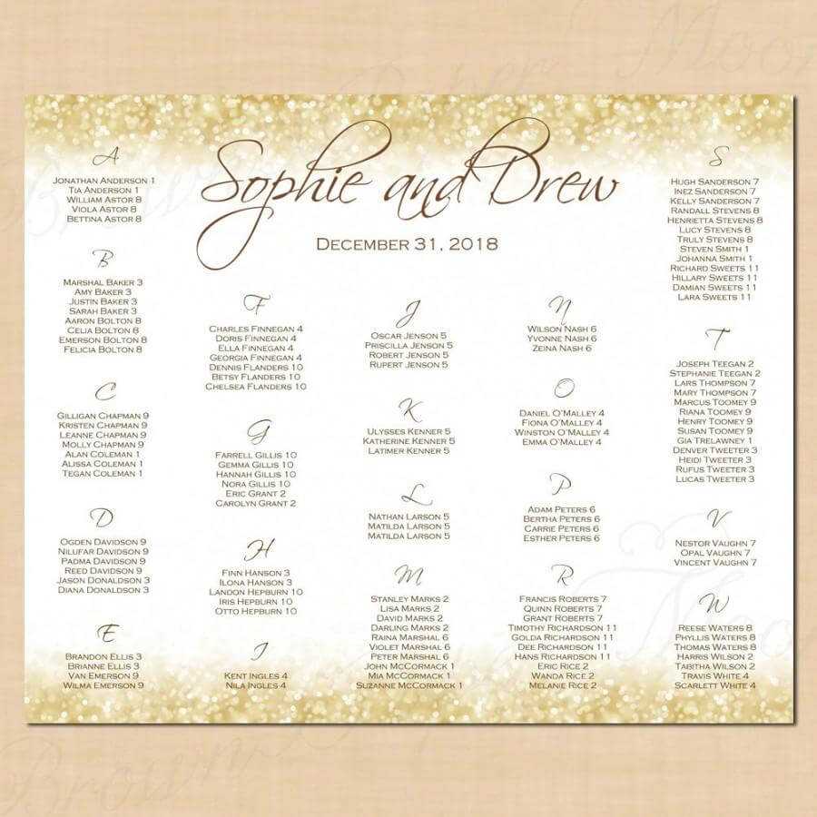 White Gold Sparkles Seating Chart Poster, Table Number For Wedding Seating Chart Template Word