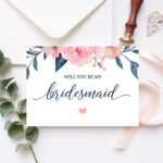 Will You Be My Bridesmaid Card Bridesmaid Proposal Card Floral Bridesmaid  Card Maid Of Honor Proposal Pink Navy Printable 100 03Bp Within Will You Be My Bridesmaid Card Template