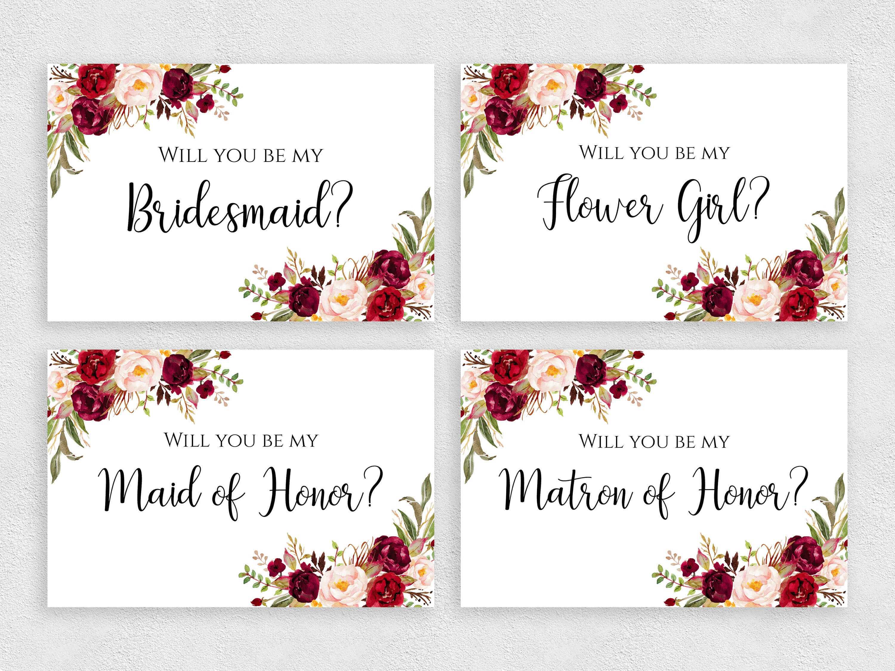 Will You Be My Bridesmaid Card Set Printable 4X6 Inches Template With  Flowers Bridesmaid Cards Pack Instant Download Pdf Jpeg Print Throughout Will You Be My Bridesmaid Card Template