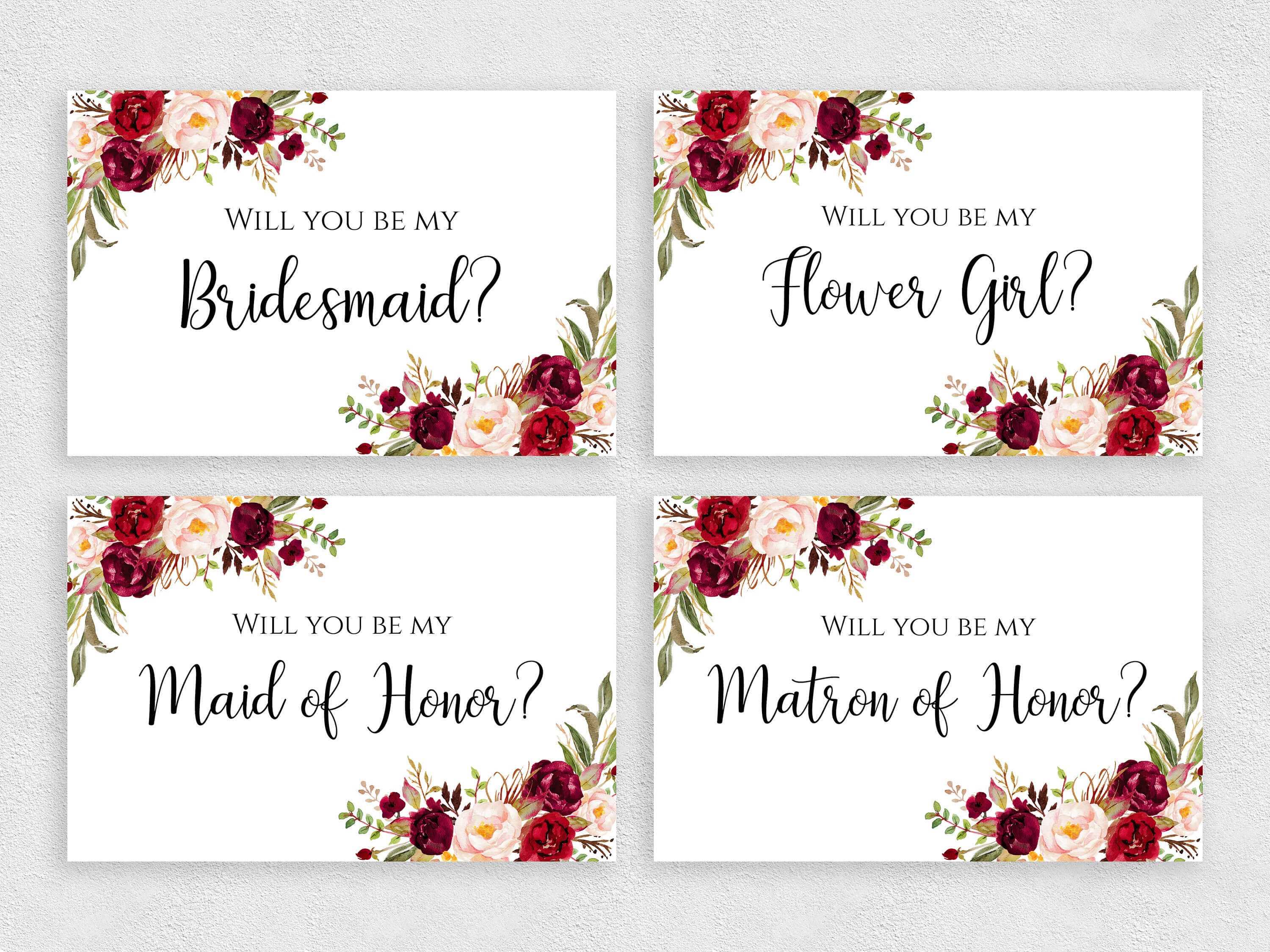 Will You Be My Bridesmaid Card Set Printable 4X6 Inches Template With  Flowers Bridesmaid Cards Pack Instant Download Pdf Jpeg Print Throughout Will You Be My Bridesmaid Card Template