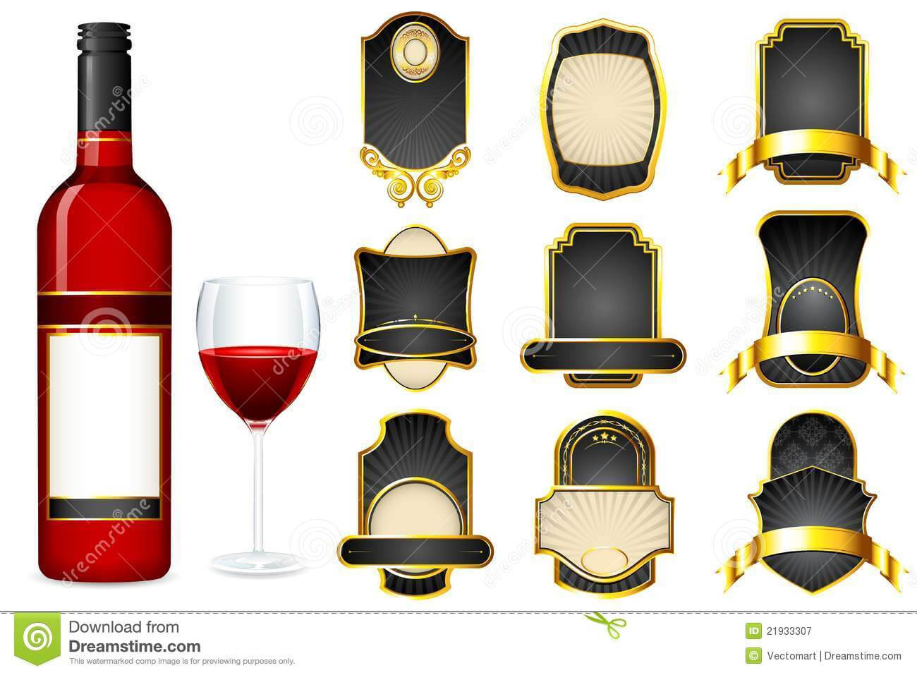 Wine Bottle With Different Blank Label Stock Illustration Throughout Blank Wine Label Template