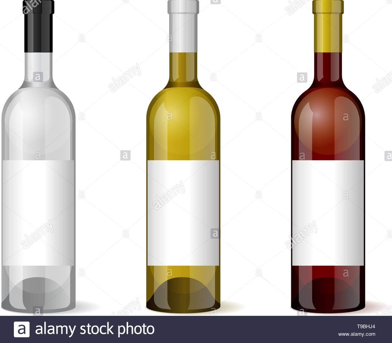 Wine Realistic 3D Bottle With Blank White Label Template Set For Blank Wine Label Template