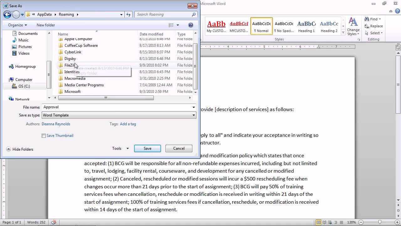 Word 2010 - Save A Document As A Template For Future Documents for How To Save A Template In Word