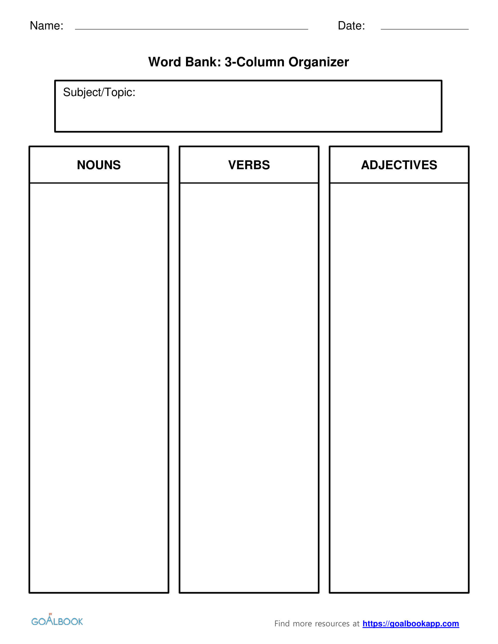 Word Bank | Udl Strategies – Goalbook Toolkit With 3 Column Word Template