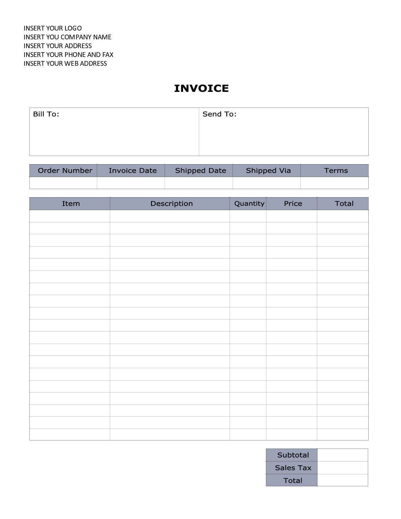 Word Document Invoice Template Sales Invoice Sample Word Within Free Printable Invoice Template Microsoft Word