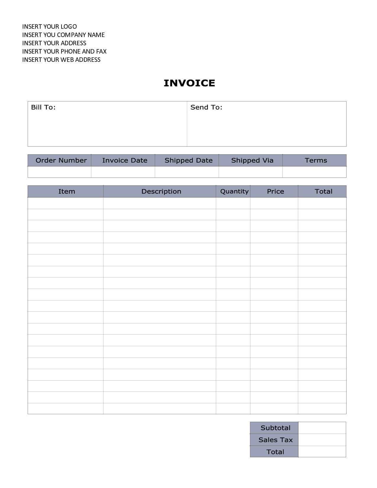 Word Document Invoice Template Sales Invoice Sample Word within Free Printable Invoice Template Microsoft Word