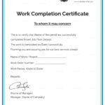 Work Completion Certificate Template | Job In 2019 Regarding Certificate Template For Project Completion