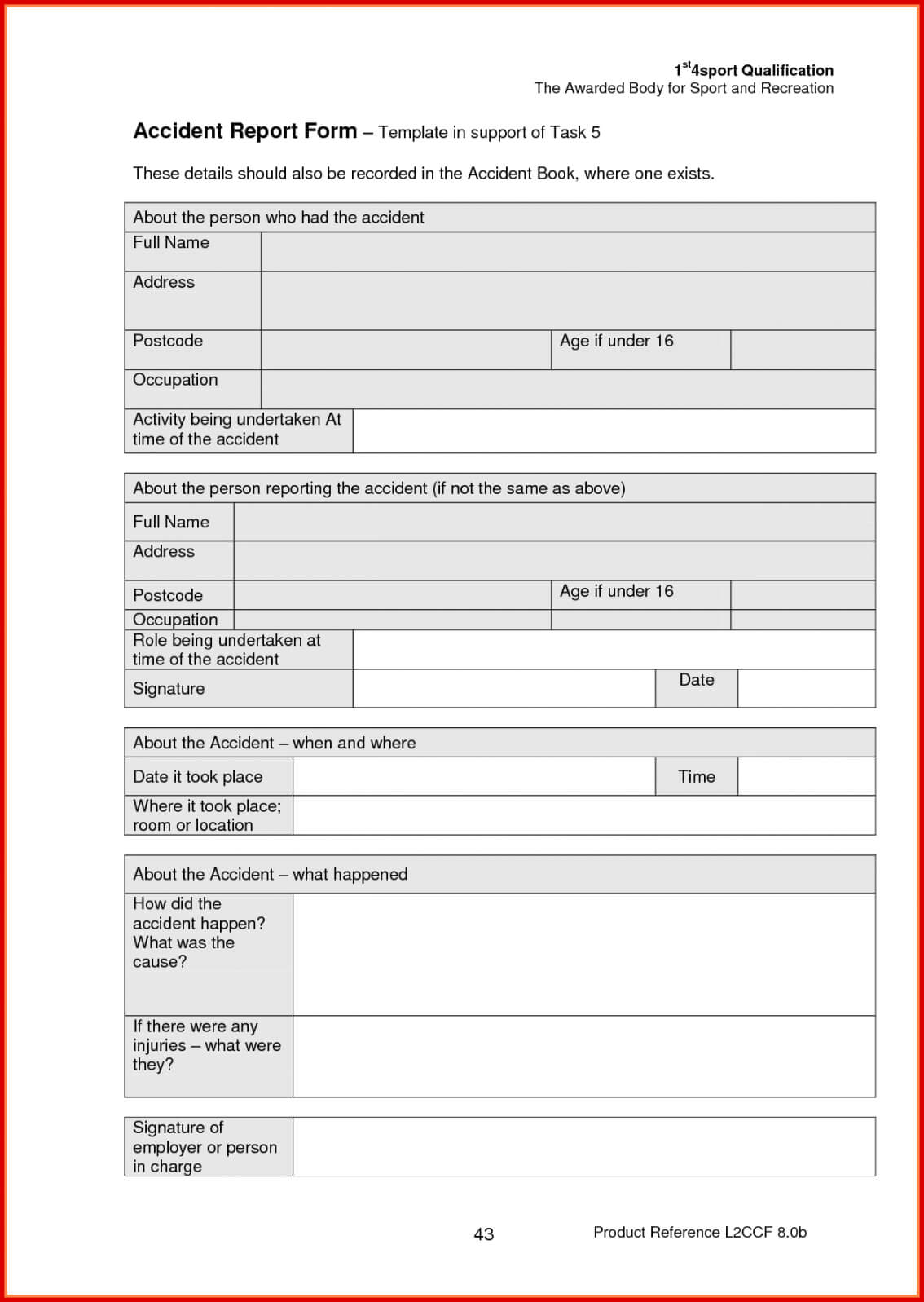 Work Injury Report Form Template For Injury Report Form Template