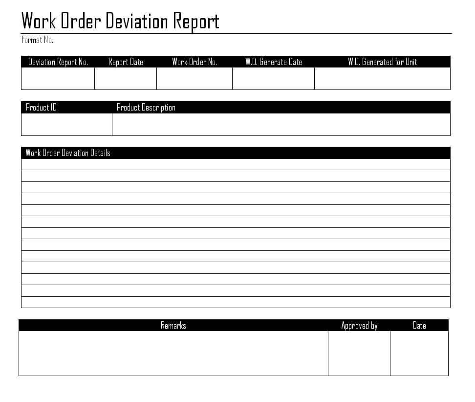 Work Order Deviation Report – Intended For Deviation Report Template