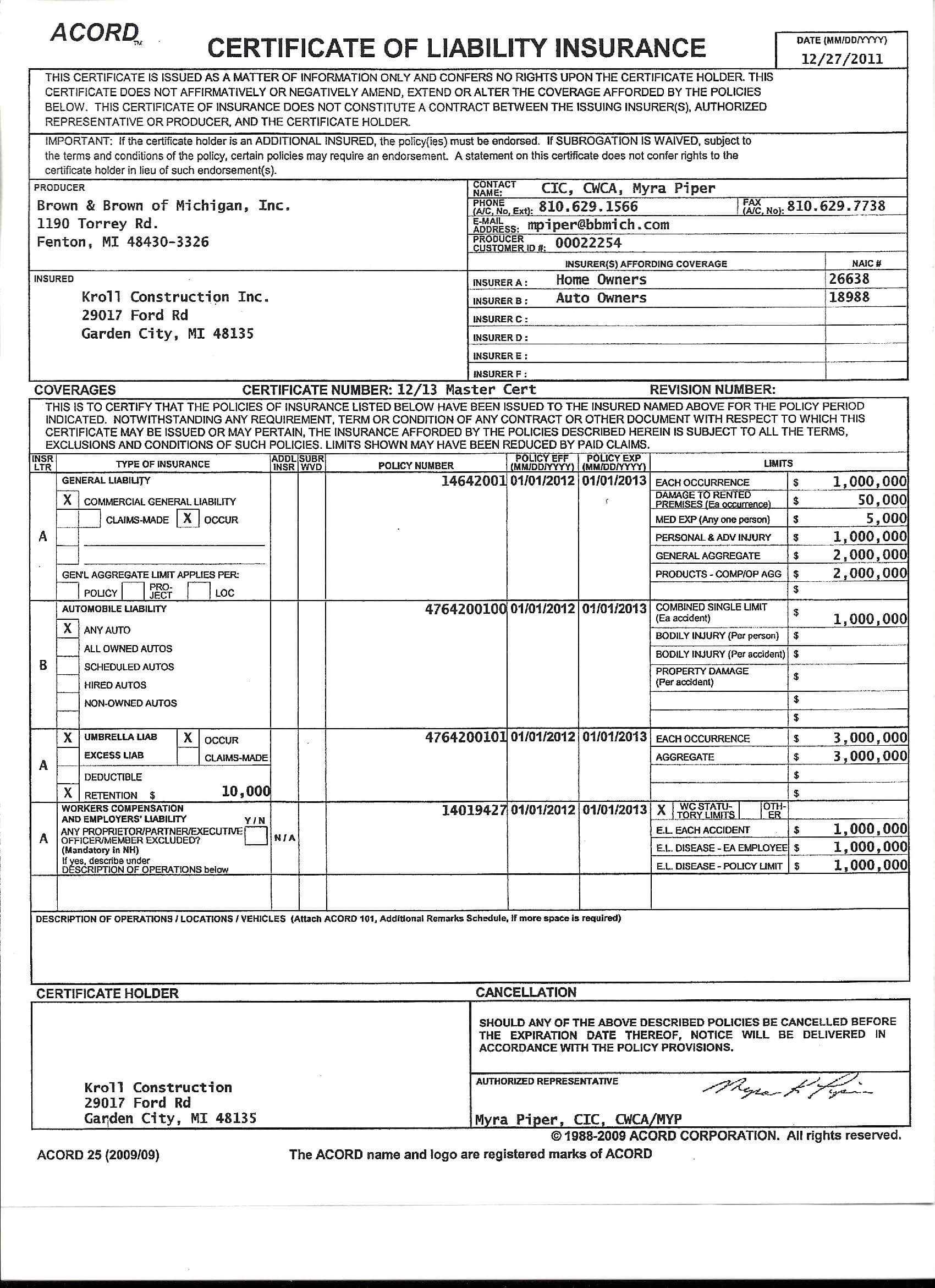 Workers Compensation Insurance Certificate Template The Throughout Acord Insurance Certificate Template