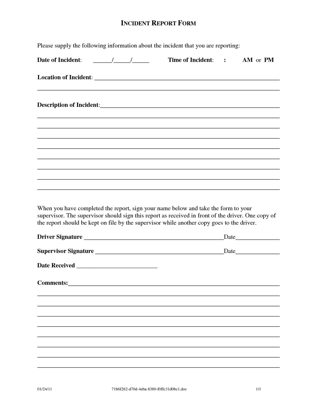 Workplace Incident Report Form Template Pertaining To Incident Report Form Template Doc