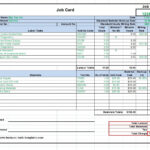 Workshop Job Card Template Excel, Labor & Material Cost Pertaining To Mechanic Job Card Template