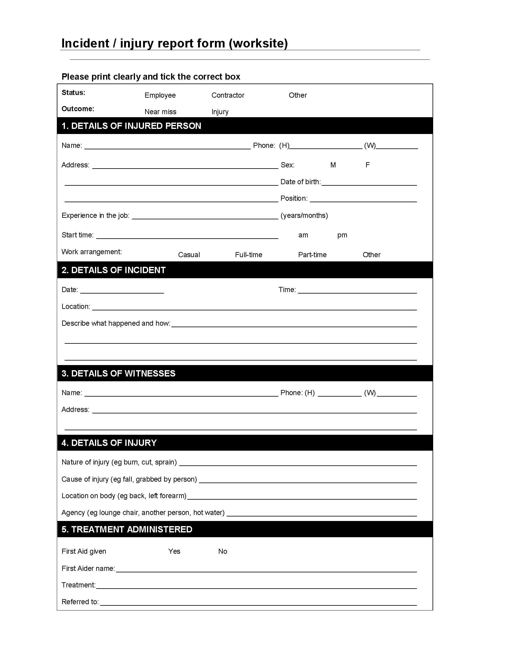 Worksite Incident / Injury Report Form | Legal Forms And Inside Injury Report Form Template