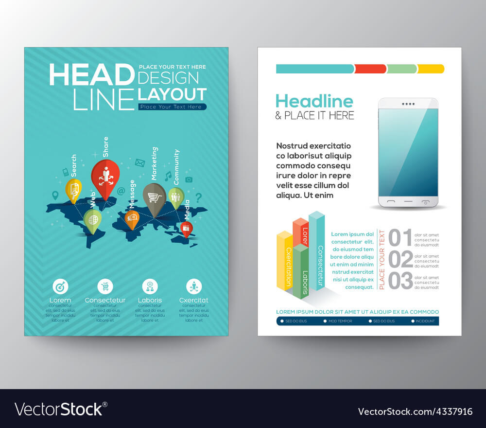 World Map And Pin Social Network Flyer Design Pertaining To Social Media Brochure Template