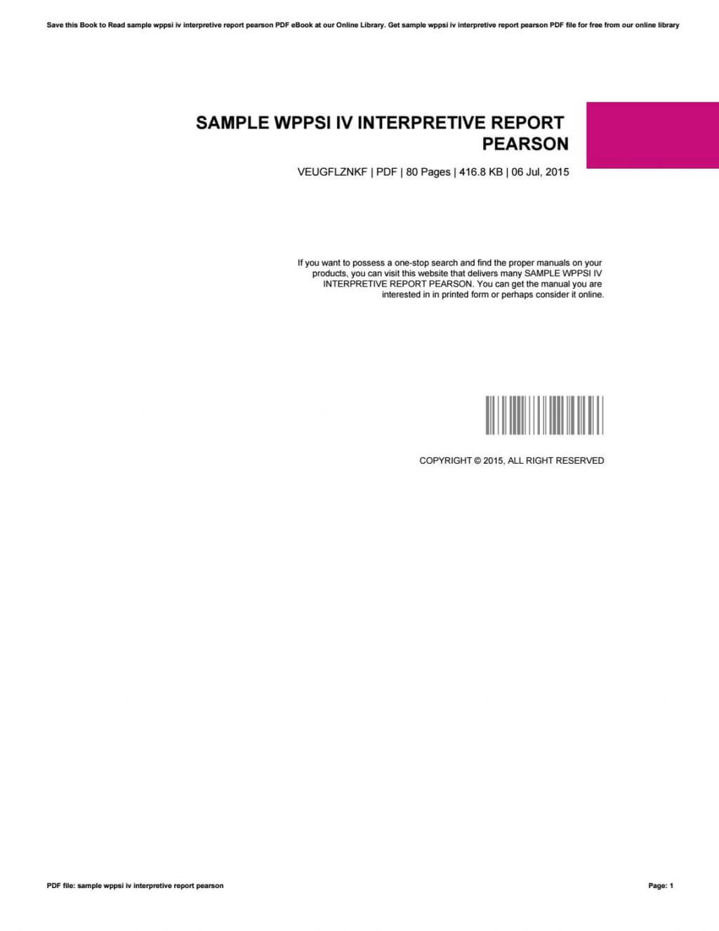 Wppsi Iv Sample Report Template Wechsler Preschool Primary With Regard To Wppsi Iv Report Template