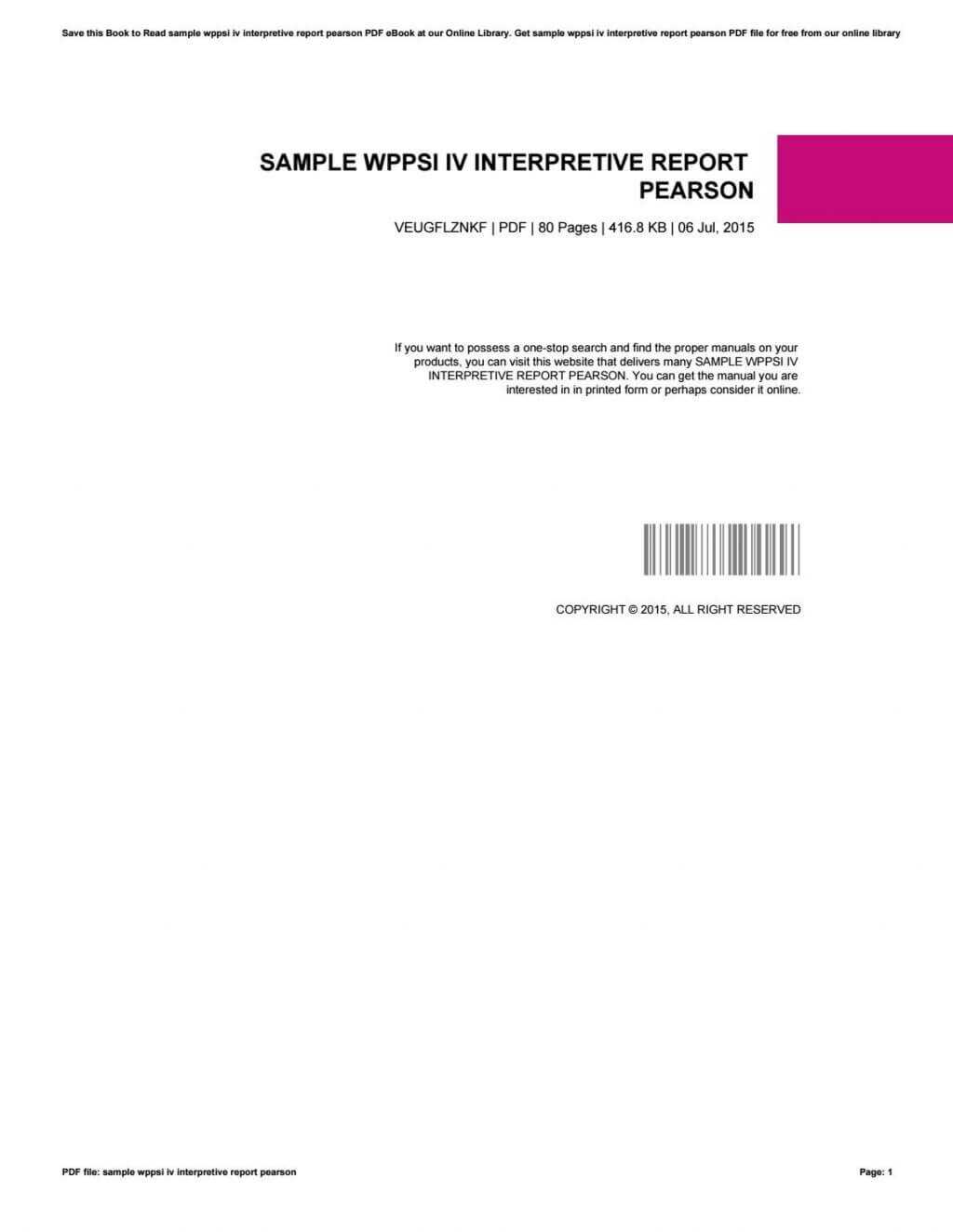 Wppsi Iv Sample Report Template Wechsler Preschool Primary With Regard To Wppsi Iv Report Template