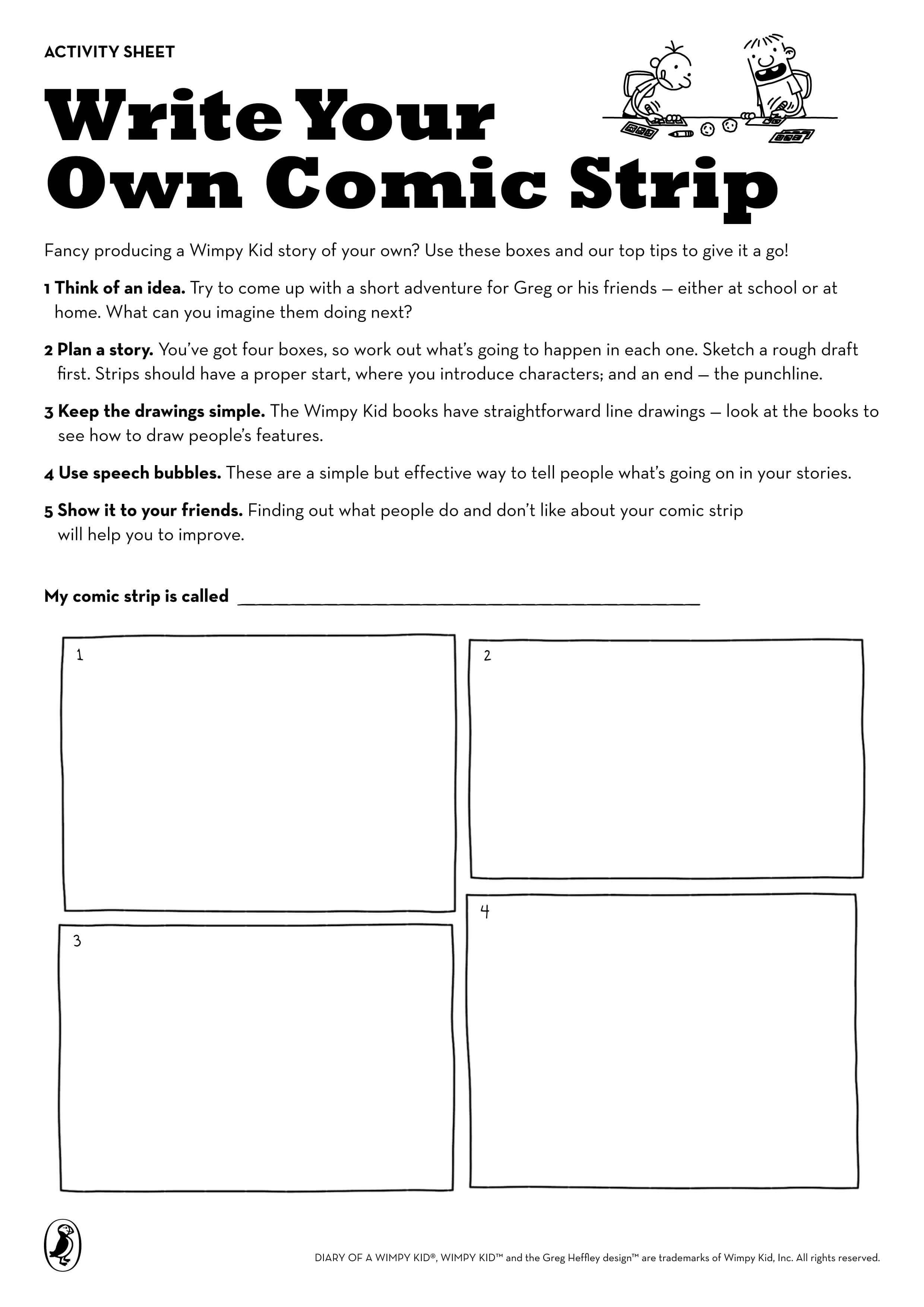 Write Your Own Comic Strip | Diary Of A Wimpy Kid Party Regarding Printable Blank Comic Strip Template For Kids