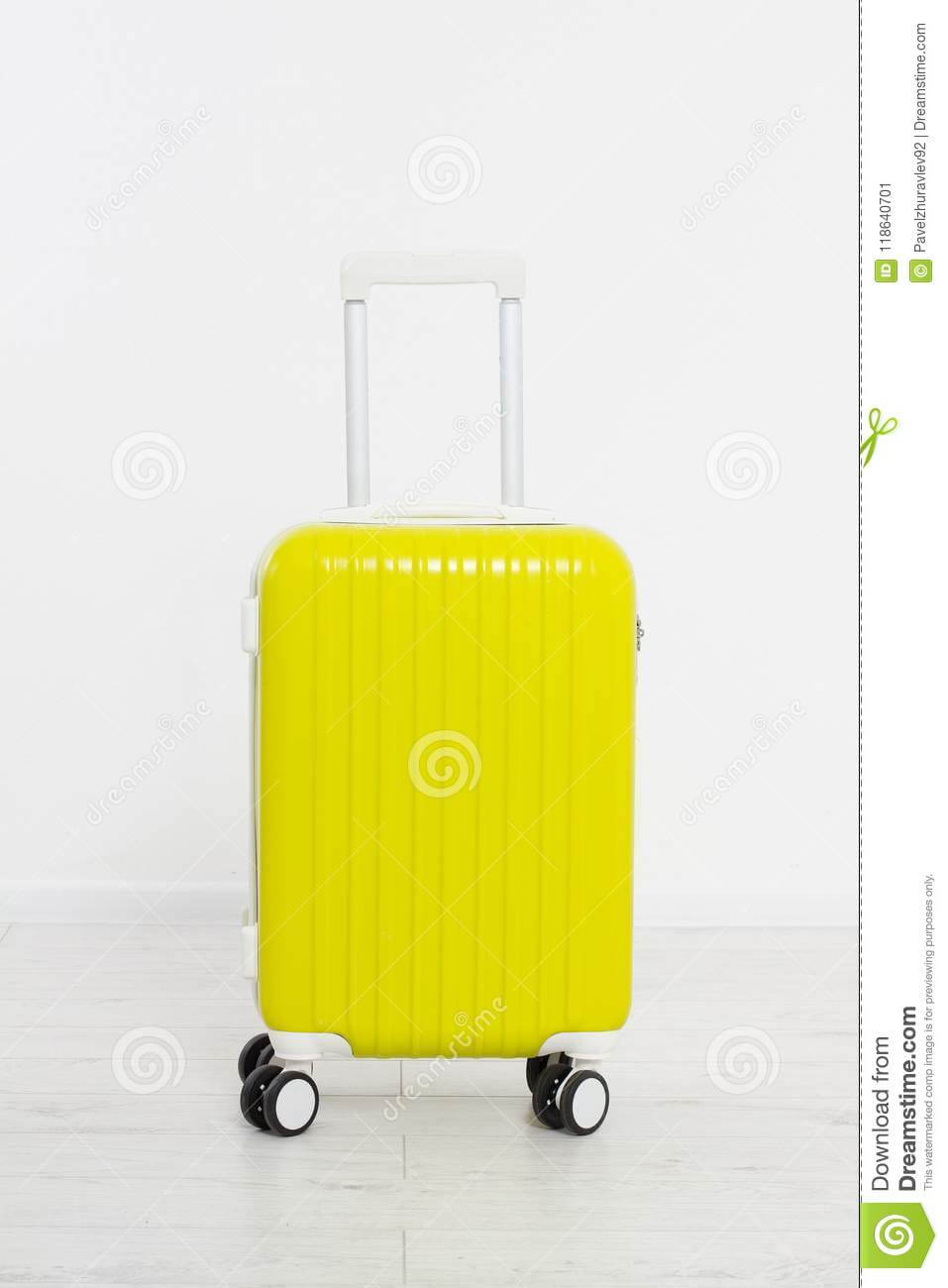 Yellow Suitcase On White Background .summer Holidays. Travel Regarding Blank Suitcase Template