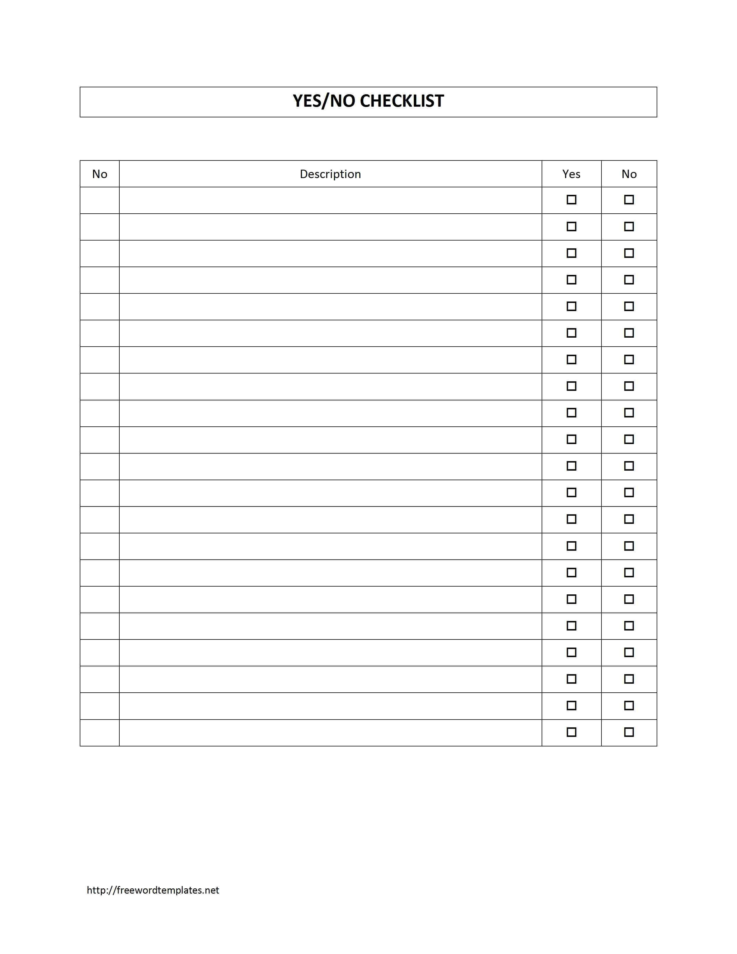 Yes No Checklist Throughout Questionnaire Design Template Word