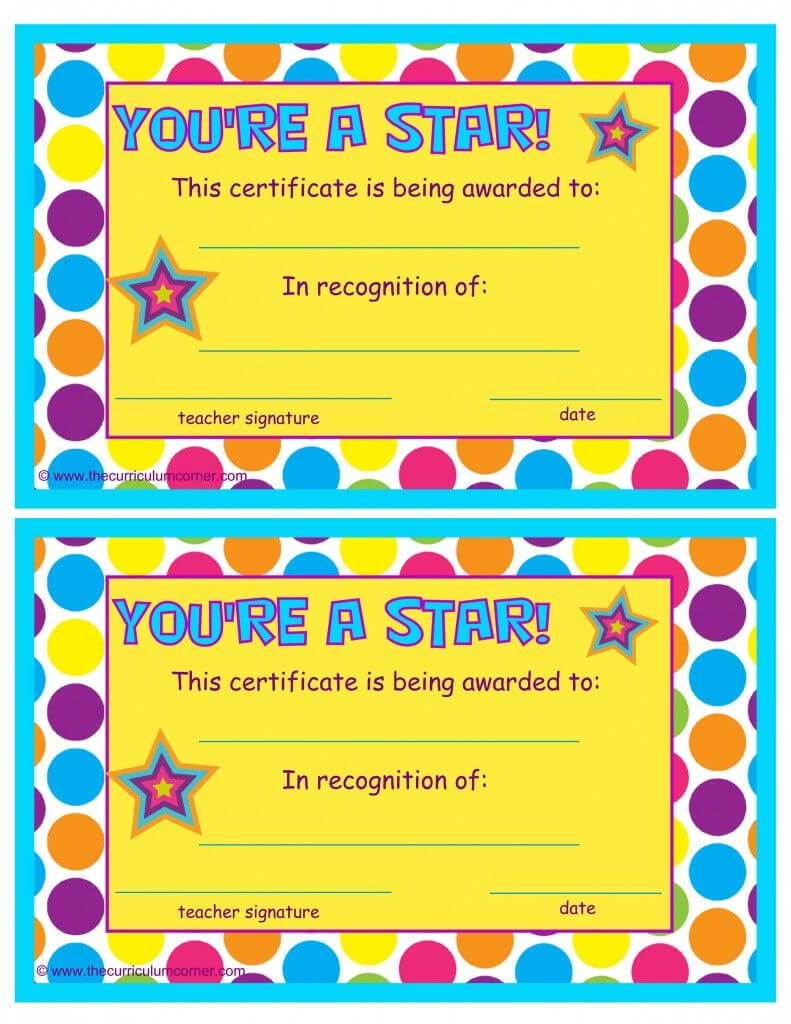 You're A Star End Of The Year Certificates | End Of The With Regard To Star Award Certificate Template