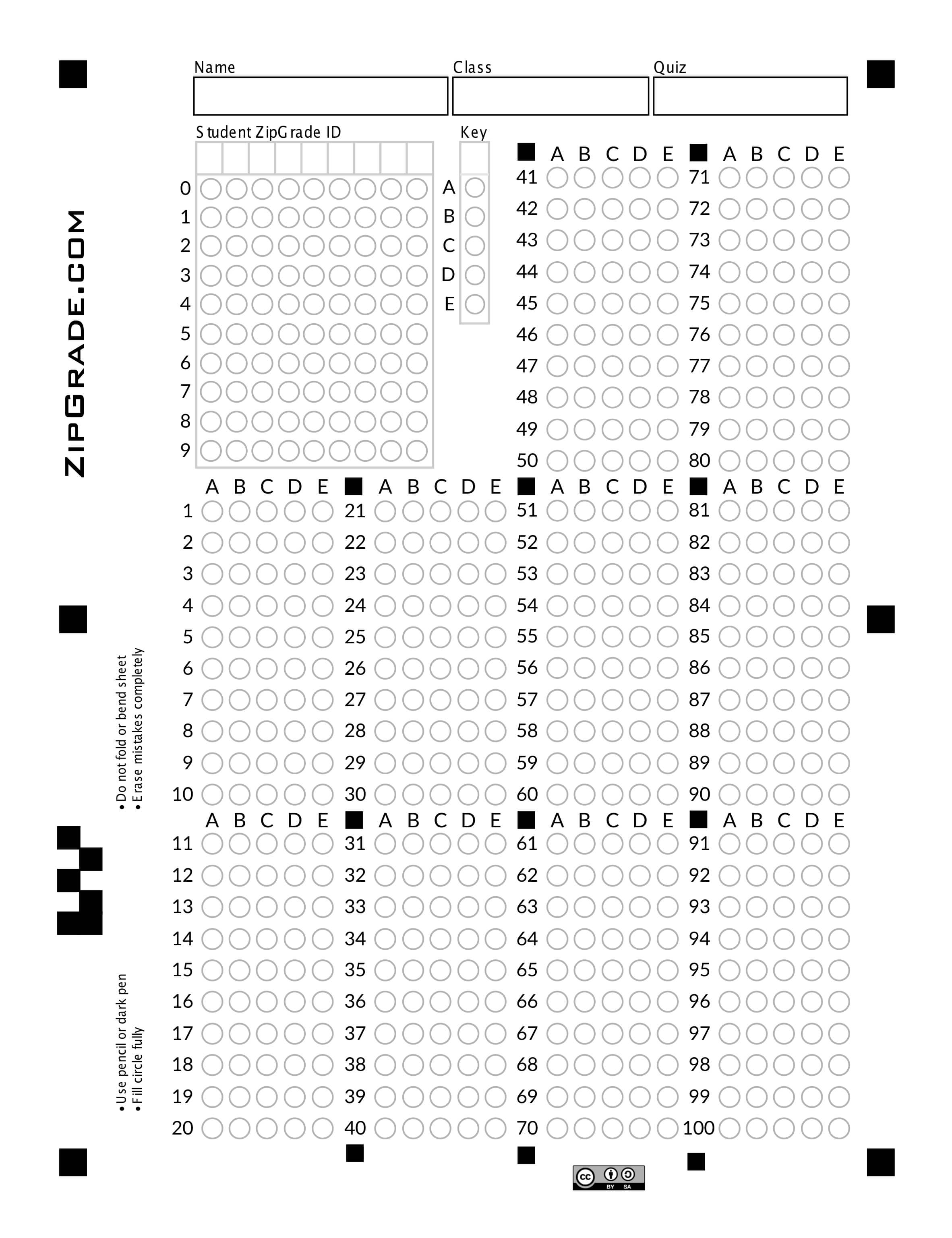 Zipgrade: Answer Sheet Forms Intended For Blank Answer Sheet Template 1 100