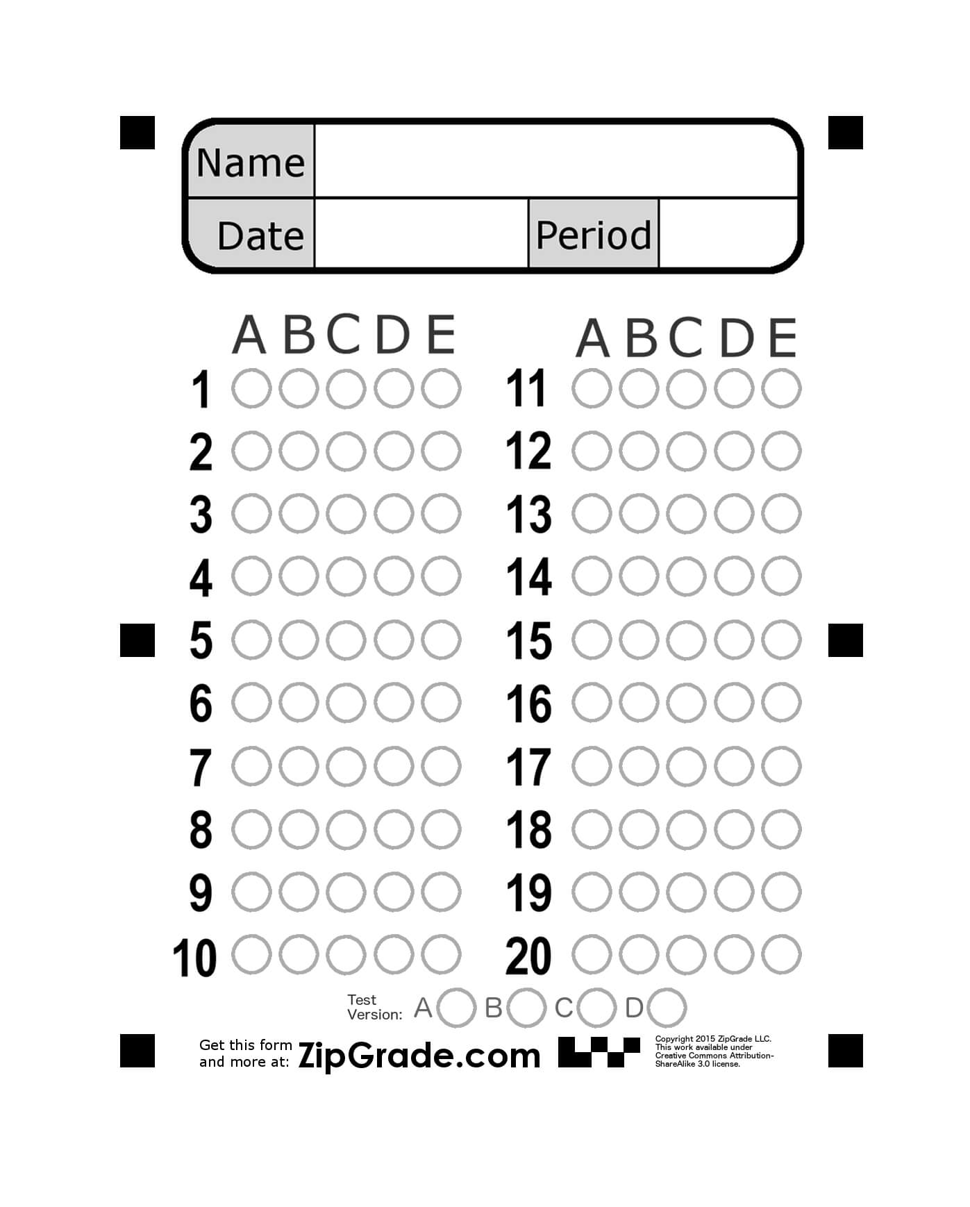 Zipgrade: Answer Sheet Forms Throughout Blank Answer Sheet Template 1 100